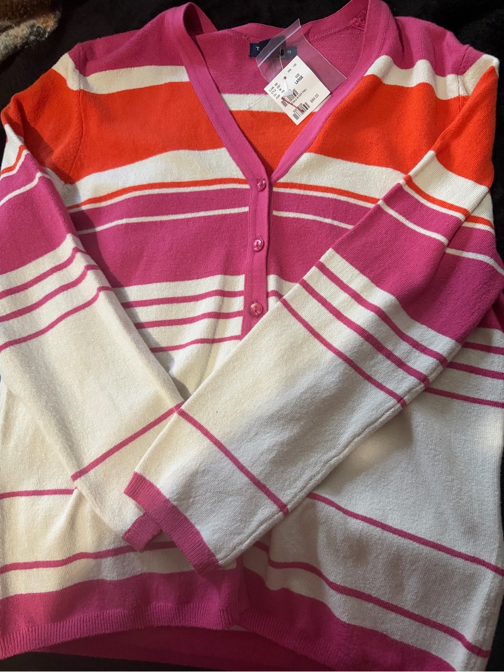 The Limited Pink, Orange & White Striped V-Neck Cardigan